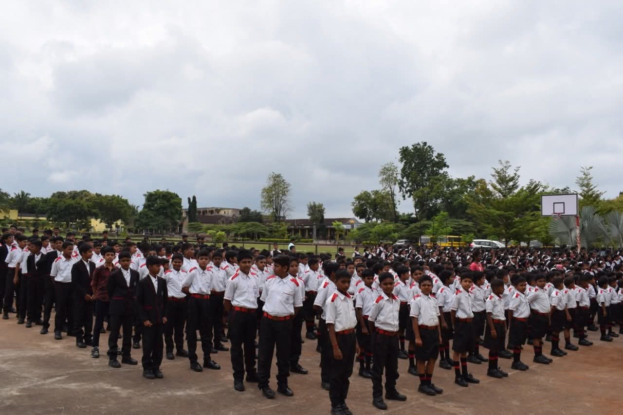 Students in disciplined morning assembly formation